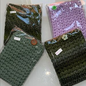 Handmade Knitted Pouches in Green and Purple